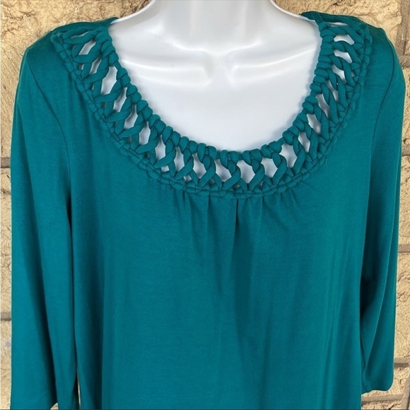 Turquoise Tunic Top Flowy Flow Size Large Casual Career work Blouse - Picture 11 of 12